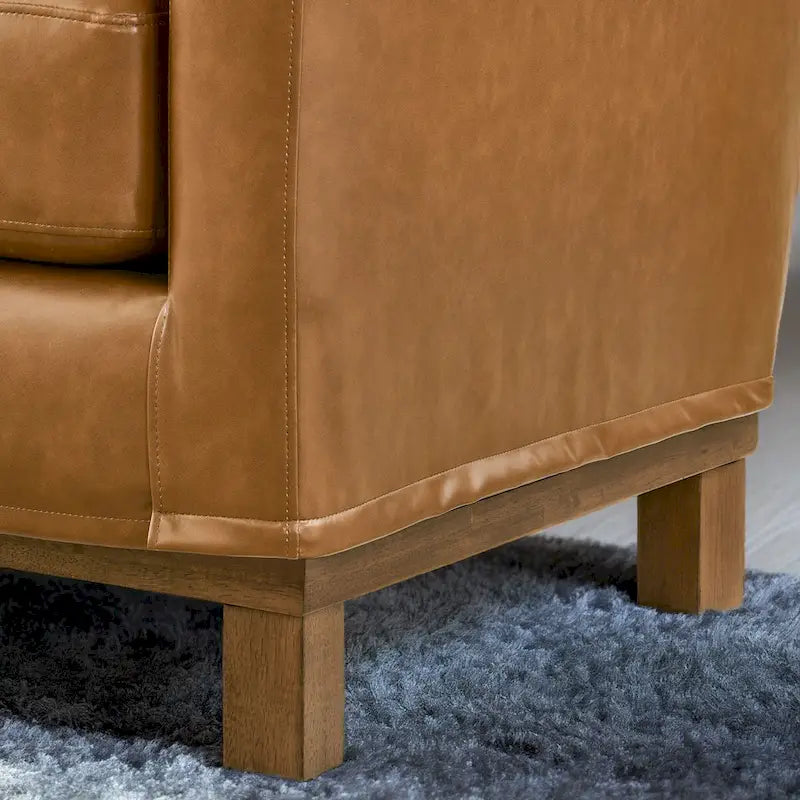 Dreisitzer-Sofa mit gepolsterten Schienenarmlehnen und Holzuntergestell