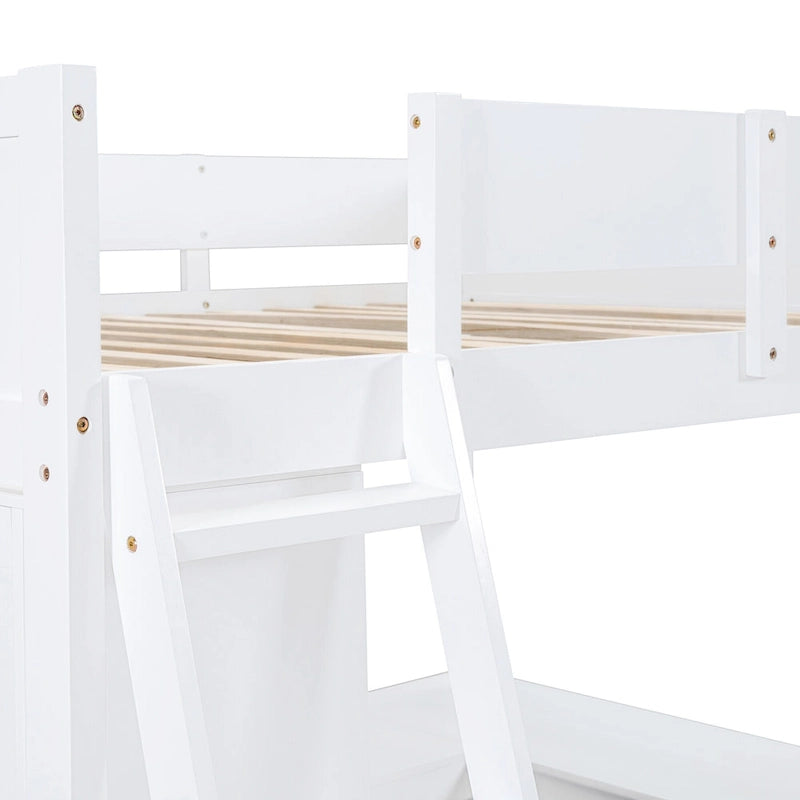 Full Size Loft Bed with Built-in Desk & Bookshelf in Solid Pine Wood