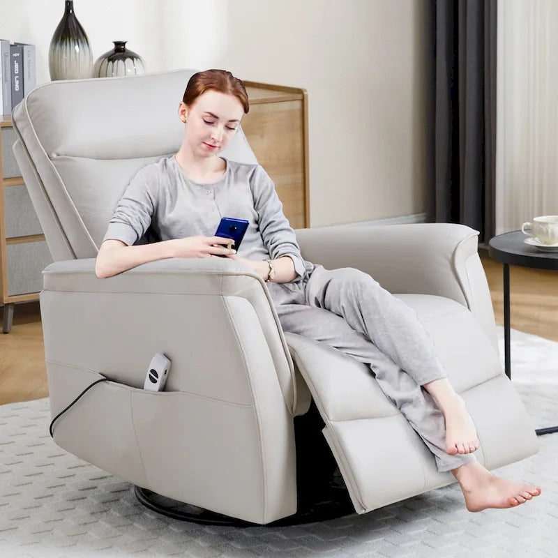Elektrischer Dreh-Gleit-Sessel mit USB-Anschluss und Getränkehaltern aus Kunstleder