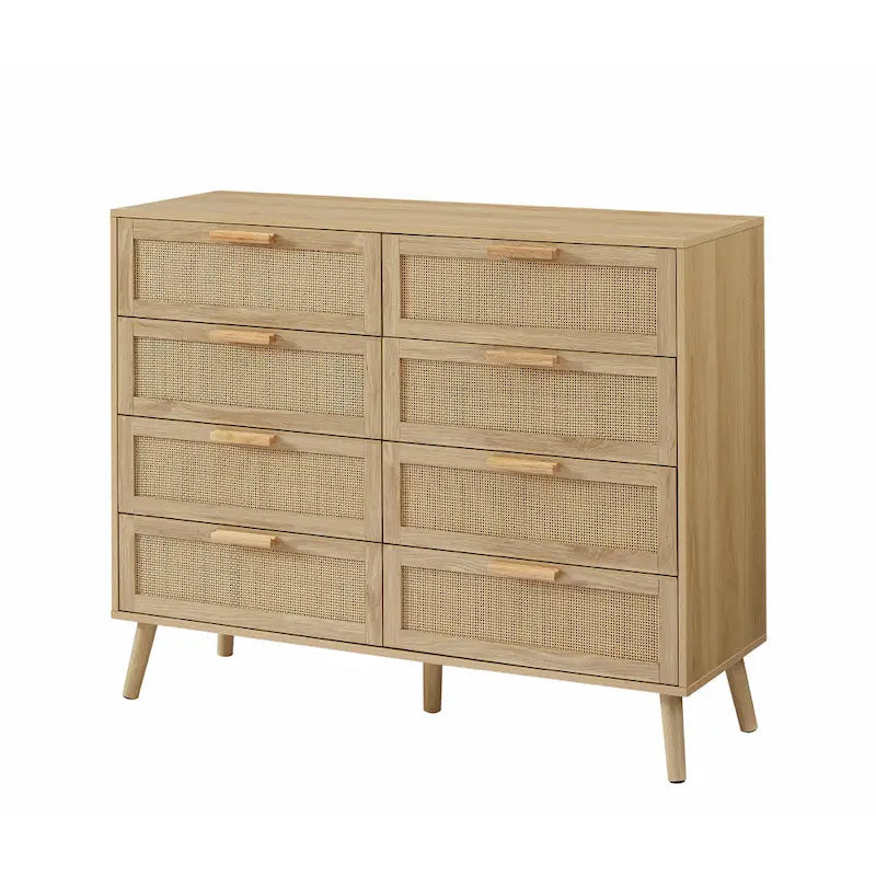 Cassettiera con frontale in rattan naturale e cassetti multipli per camera da letto e soggiorno