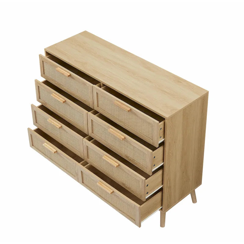 Cassettiera con frontale in rattan naturale e cassetti multipli per camera da letto e soggiorno