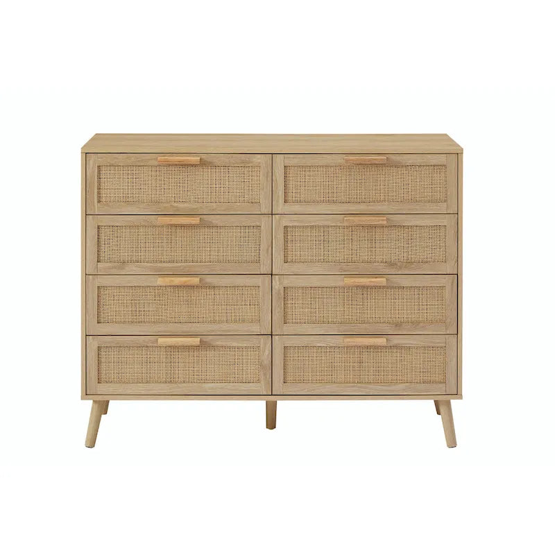 Cassettiera con frontale in rattan naturale e cassetti multipli per camera da letto e soggiorno