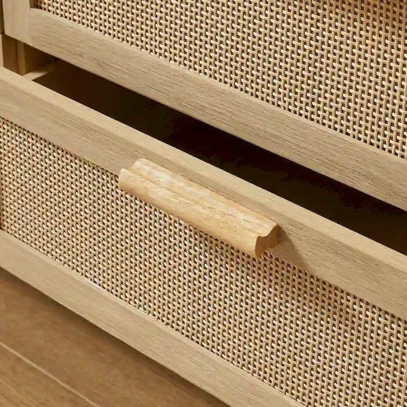 Cassettiera con frontale in rattan naturale e cassetti multipli per camera da letto e soggiorno