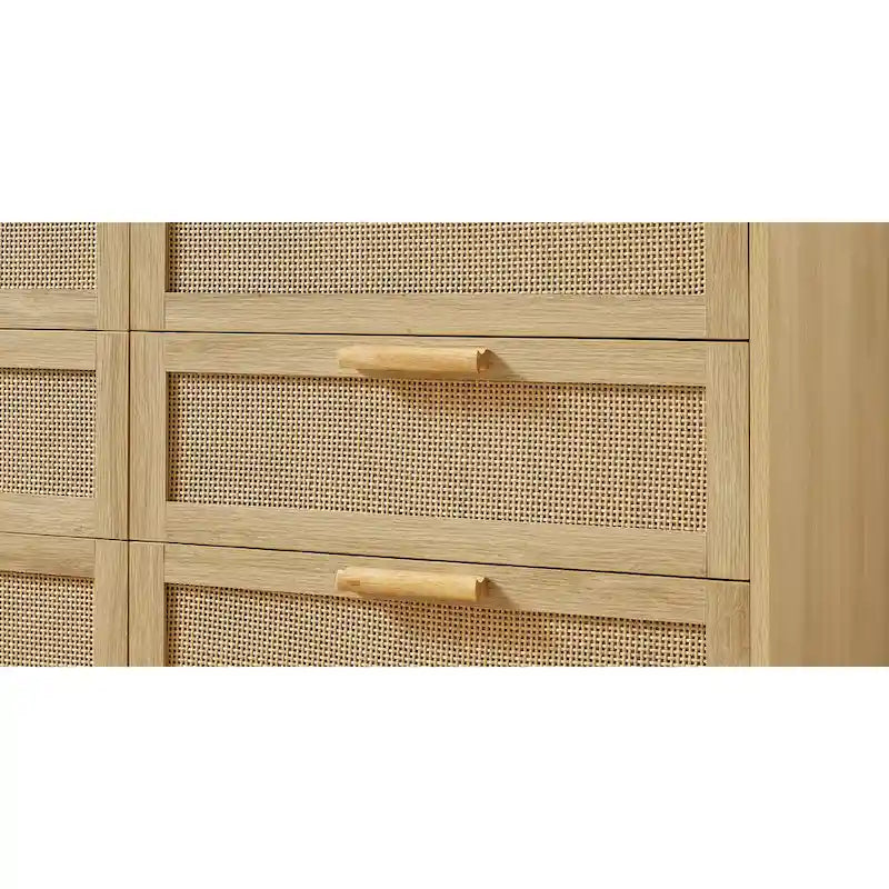 Cassettiera con frontale in rattan naturale e cassetti multipli per camera da letto e soggiorno