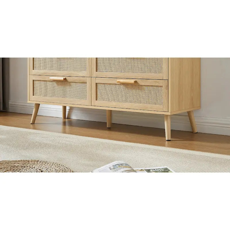 Cassettiera con frontale in rattan naturale e cassetti multipli per camera da letto e soggiorno