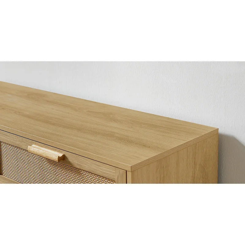 Cassettiera con frontale in rattan naturale e cassetti multipli per camera da letto e soggiorno