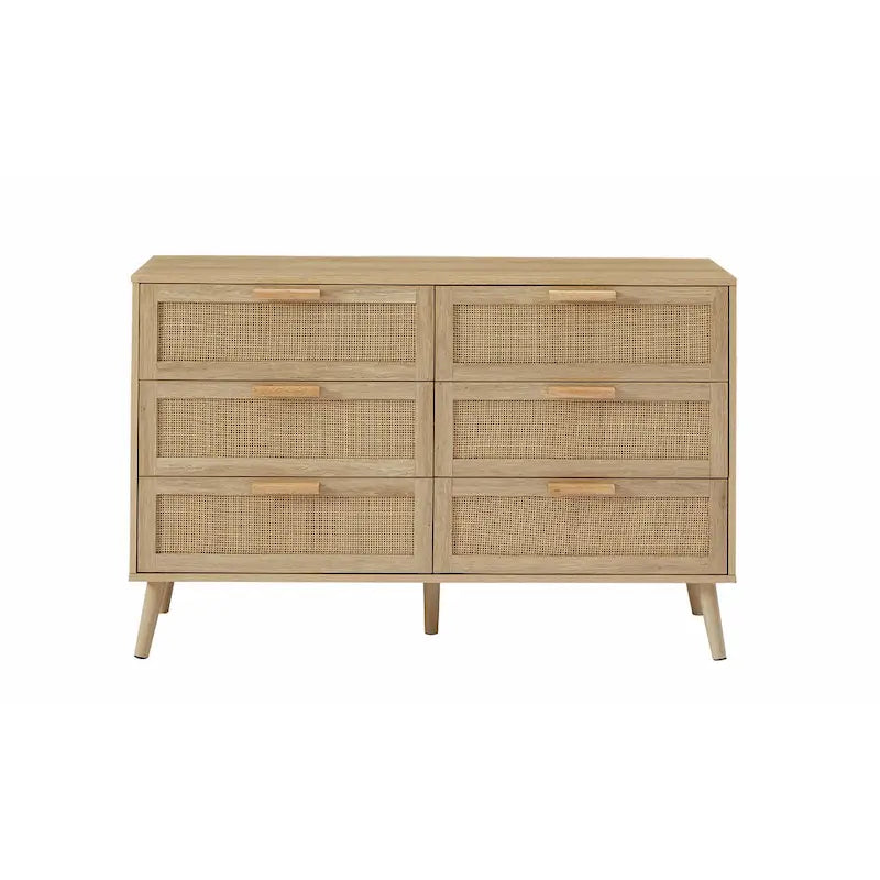 Cassettiera con frontale in rattan naturale e cassetti multipli per camera da letto e soggiorno
