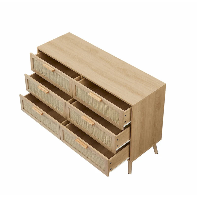 Cassettiera con frontale in rattan naturale e cassetti multipli per camera da letto e soggiorno