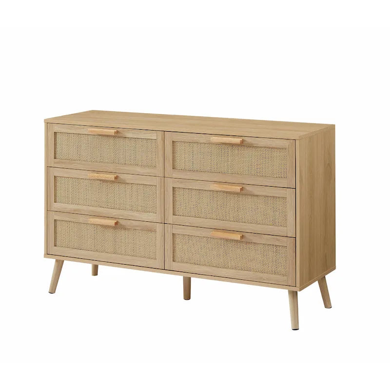 Cassettiera con frontale in rattan naturale e cassetti multipli per camera da letto e soggiorno
