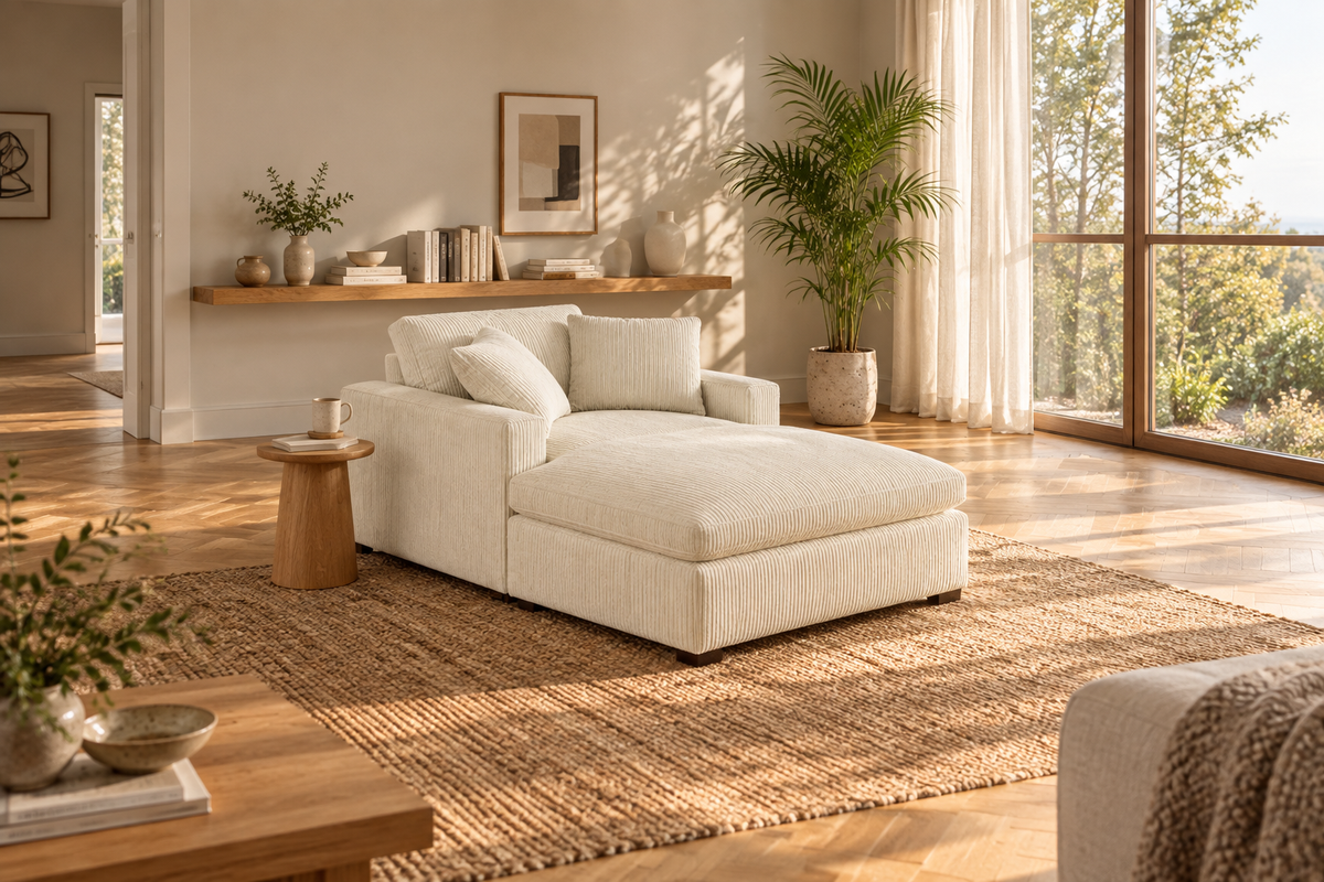 Wide angle chaise lounge living room